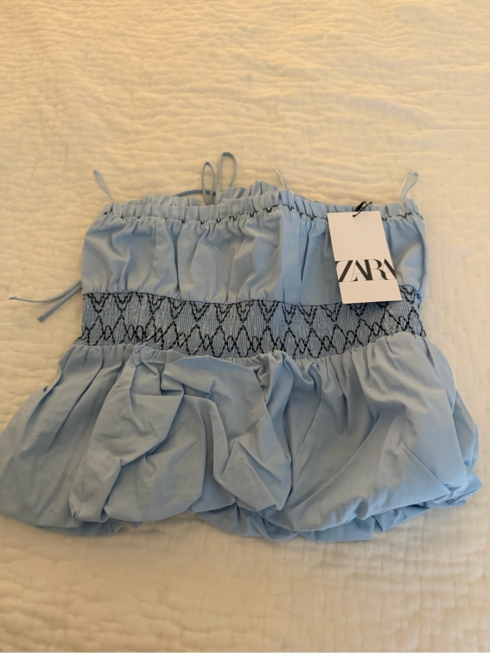 ZARA Light Blue Smocked Bustier Top